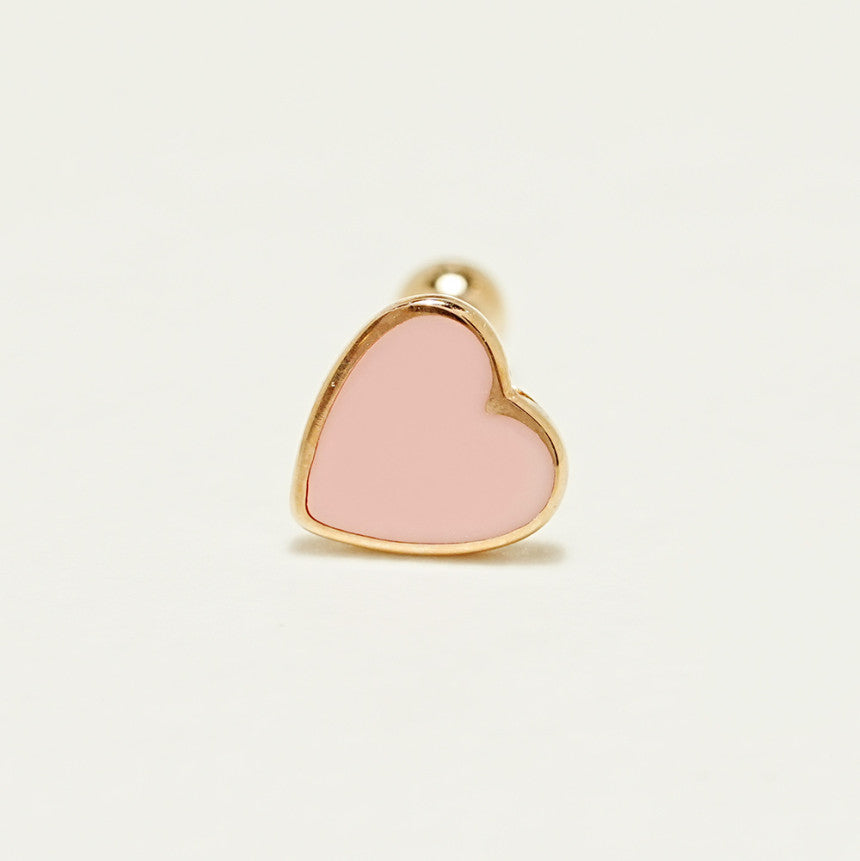 14K Solid Gold Enamel Heart Cartilage Earring 20G18G16G