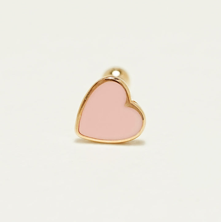 14K Solid Gold Enamel Heart Cartilage Earring 20G18G16G