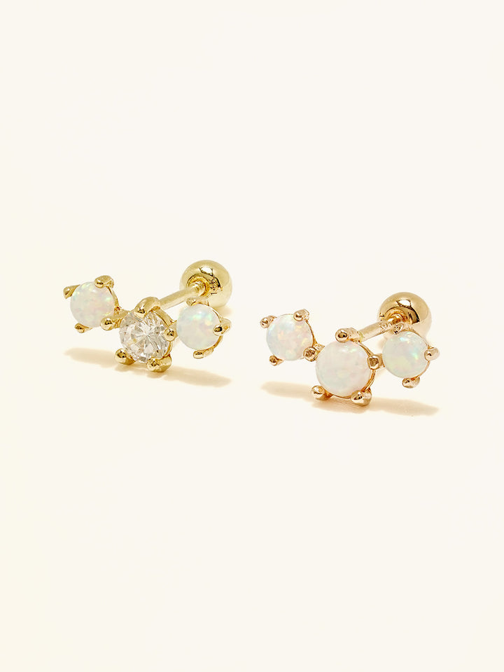 14K Solid Gold Triple Opal Cubic Cartilage Earring 20G18G16G