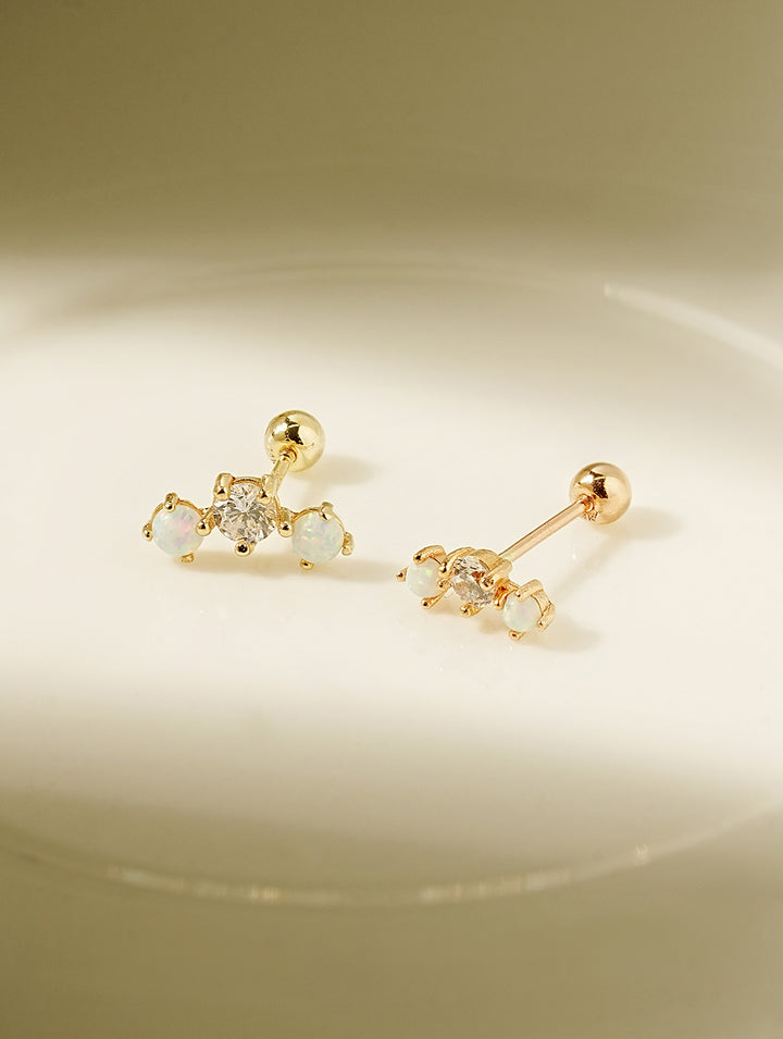 14K Solid Gold Triple Opal Cubic Cartilage Earring 20G18G16G