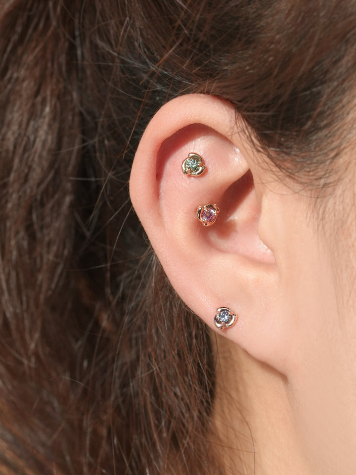 14K Solid Gold Moissanite Dia Rose Cartilage Earring 20G18G16G