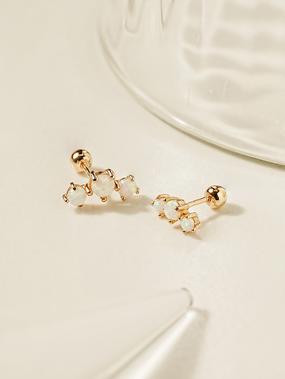 14K Solid Gold Triple Opal Cubic Cartilage Earring 20G18G16G