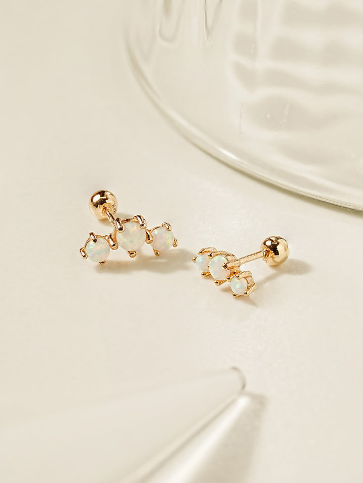 14K Solid Gold Triple Opal Cubic Cartilage Earring 20G18G16G