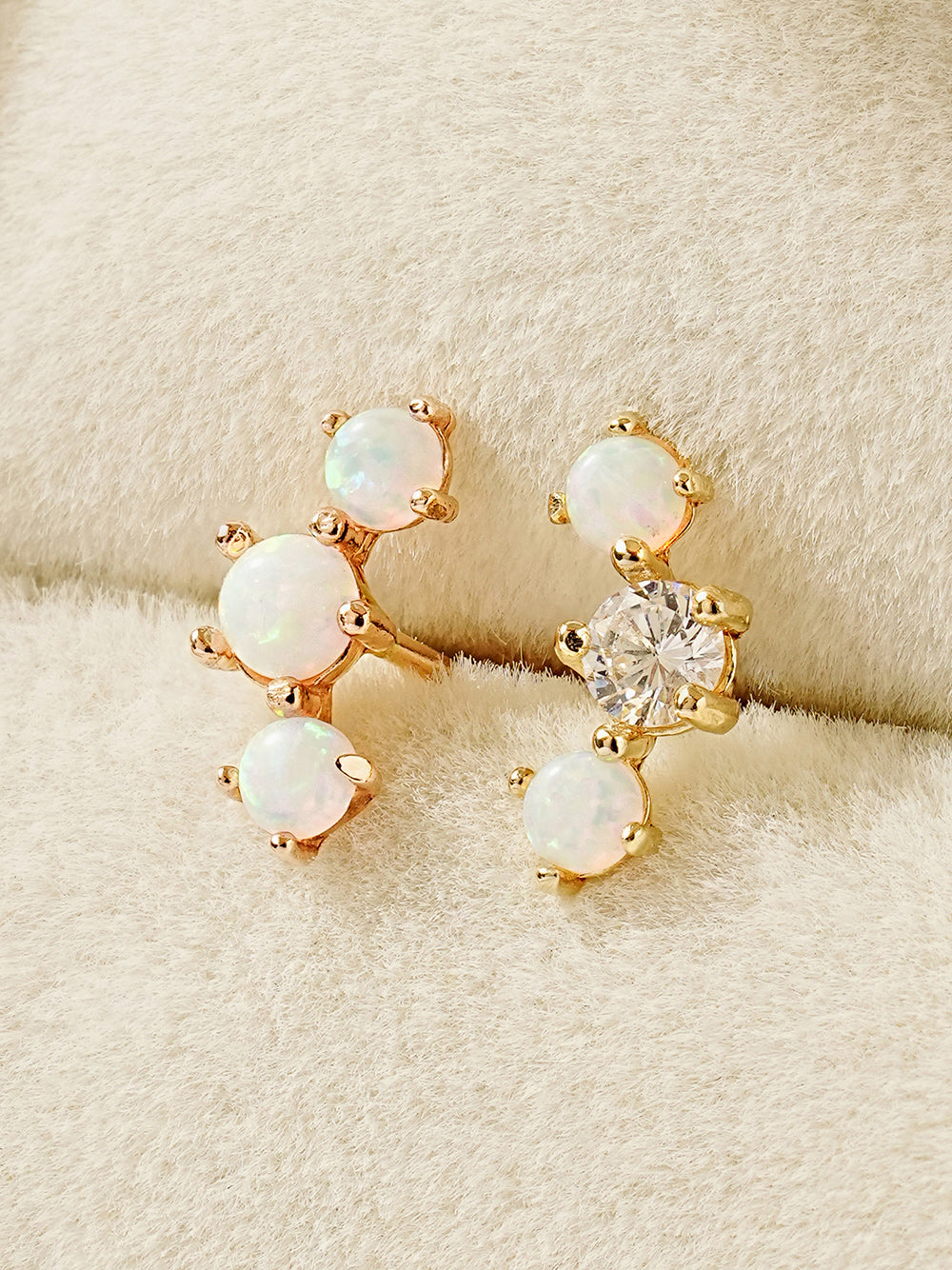 14K Solid Gold Triple Opal Cubic Cartilage Earring 20G18G16G