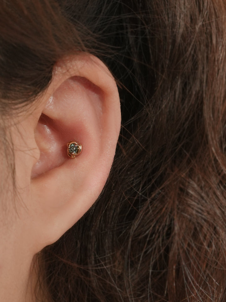 14K Solid Gold Moissanite Dia Rose Cartilage Earring 20G18G16G