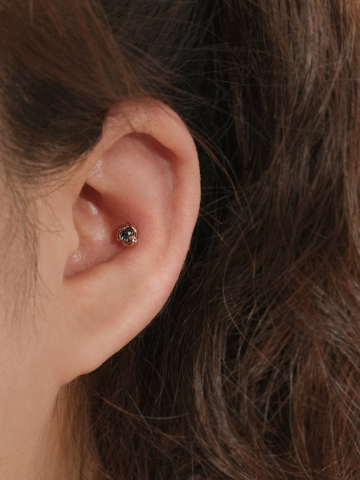 14K Solid Gold Moissanite Dia Rose Cartilage Earring 20G18G16G