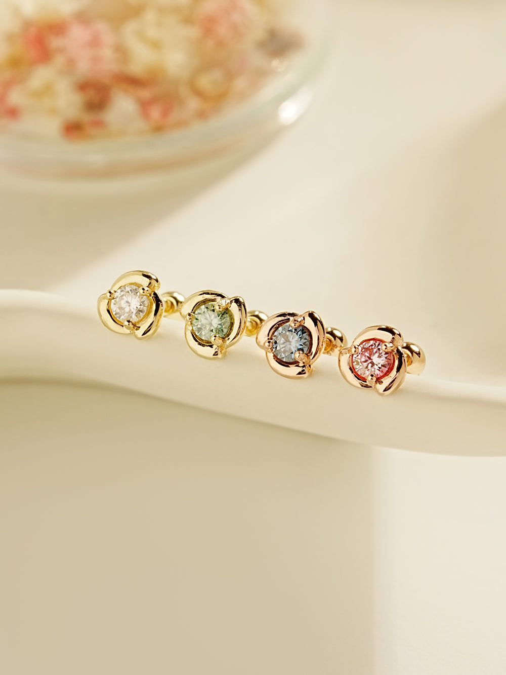 14K Solid Gold Moissanite Dia Rose Cartilage Earring 20G18G16G