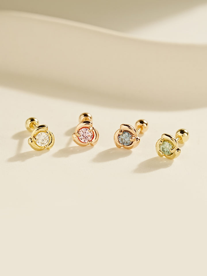 14K Solid Gold Moissanite Dia Rose Cartilage Earring 20G18G16G