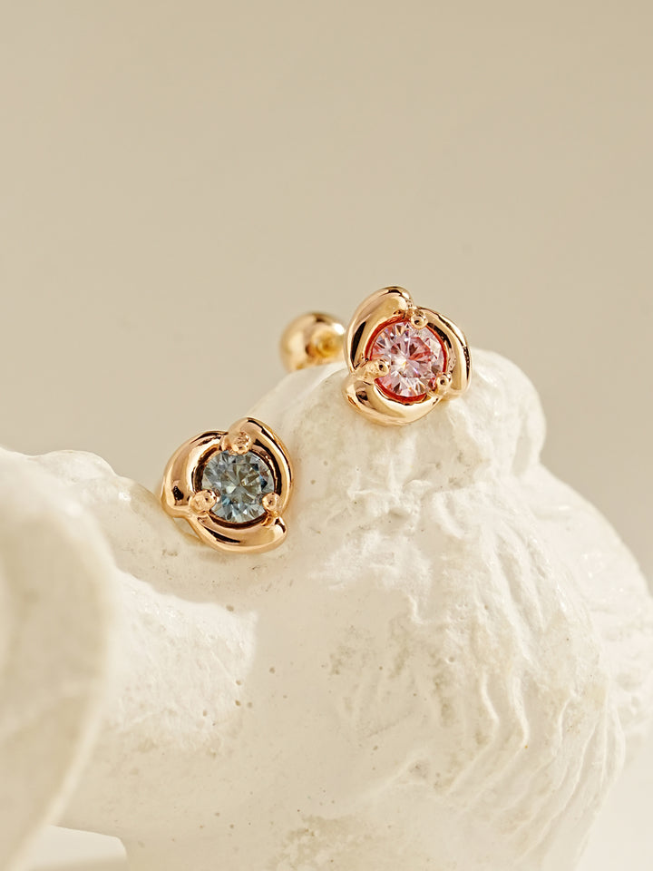 14K Solid Gold Moissanite Dia Rose Cartilage Earring 20G18G16G