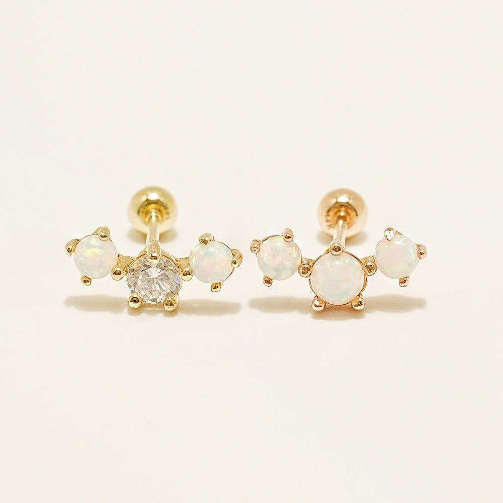 14K Solid Gold Triple Opal Cubic Cartilage Earring 20G18G16G