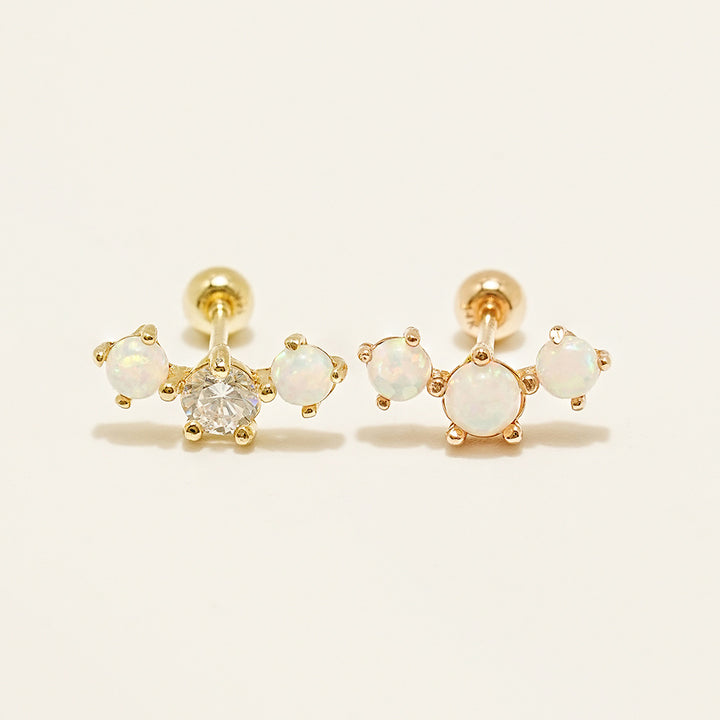 14K Solid Gold Triple Opal Cubic Cartilage Earring 20G18G16G