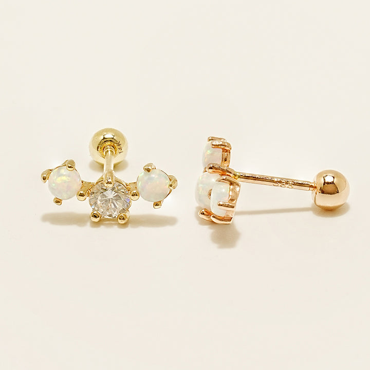 14K Solid Gold Triple Opal Cubic Cartilage Earring 20G18G16G