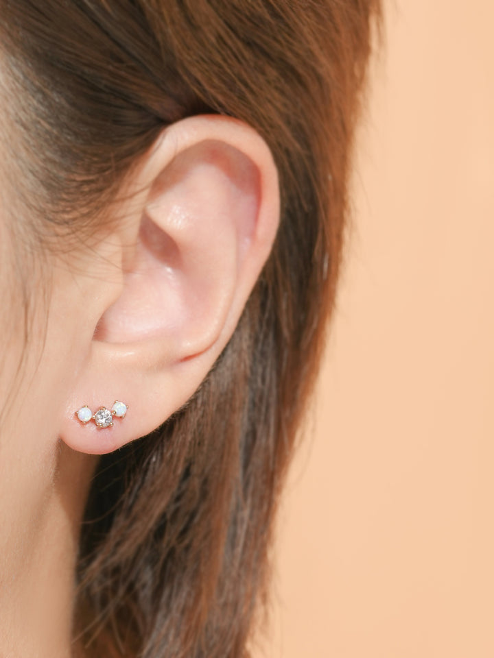 14K Solid Gold Triple Opal Cubic Cartilage Earring 20G18G16G