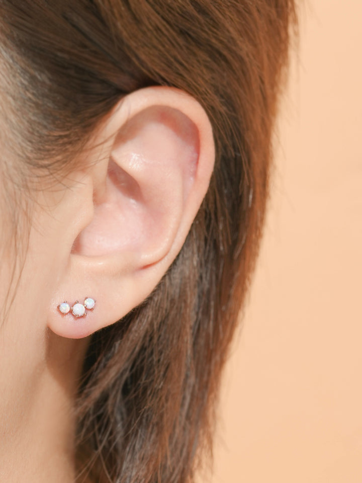 14K Solid Gold Triple Opal Cubic Cartilage Earring 20G18G16G