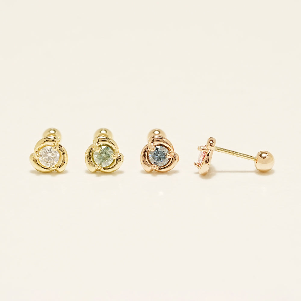 14K Solid Gold Moissanite Dia Rose Cartilage Earring 20G18G16G