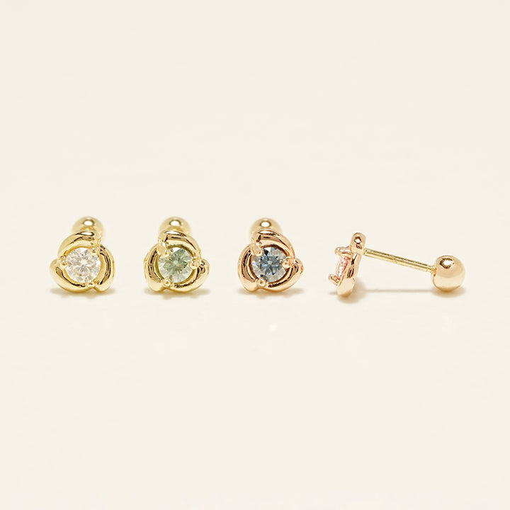 14K Solid Gold Moissanite Dia Rose Cartilage Earring 20G18G16G