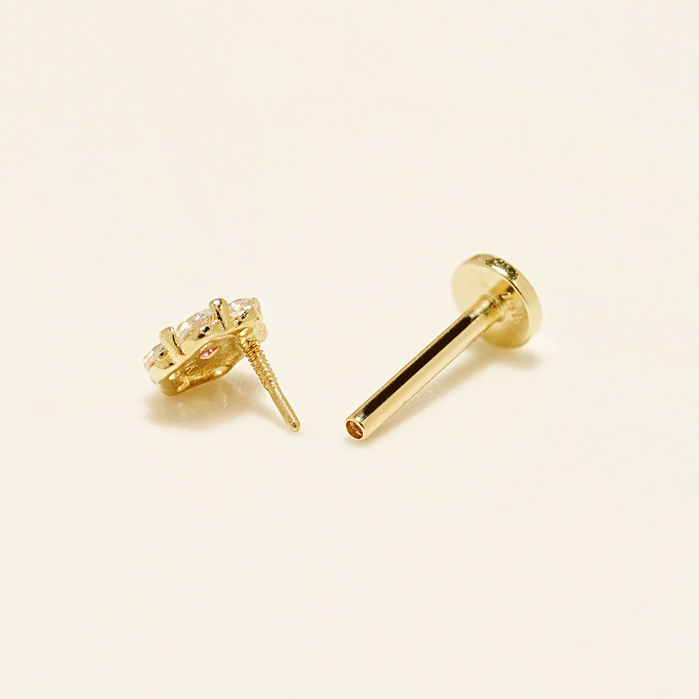14K Solid Gold Harmony Flower Internally Threaded Labret Piercing 20G