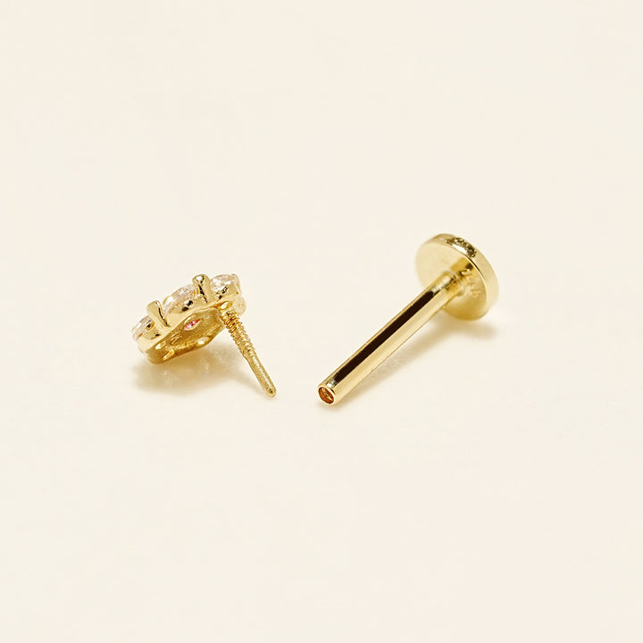 14K Solid Gold Harmony Flower Internally Threaded Labret Piercing 20G