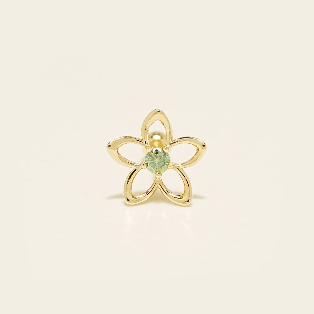 14K Solid Gold Moissanite Dia Olivia Flower Cartilage Earring 20G18G16G