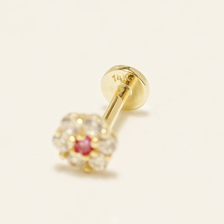 14K Solid Gold Harmony Flower Internally Threaded Labret Piercing 20G