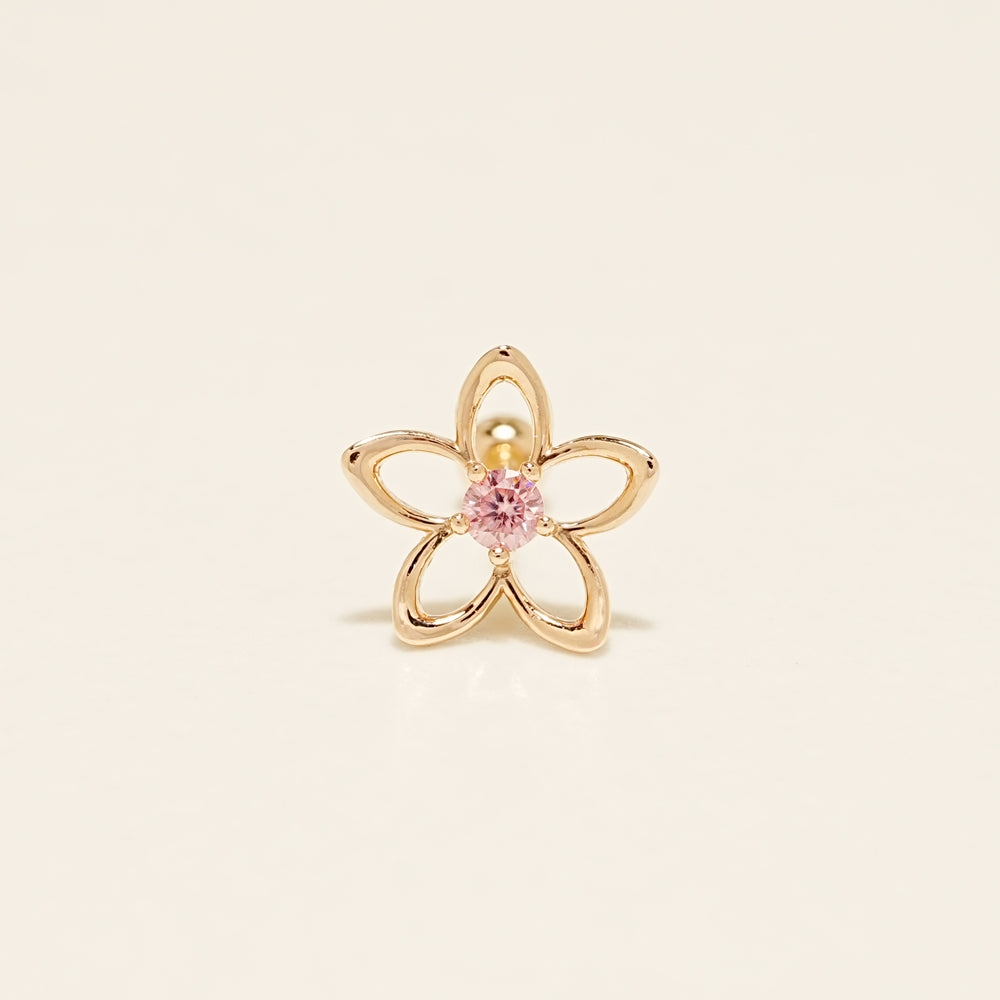 14K Solid Gold Moissanite Dia Olivia Flower Cartilage Earring 20G18G16G