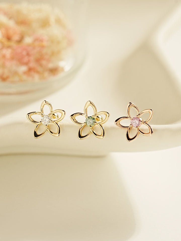 14K Solid Gold Moissanite Dia Olivia Flower Cartilage Earring 20G18G16G