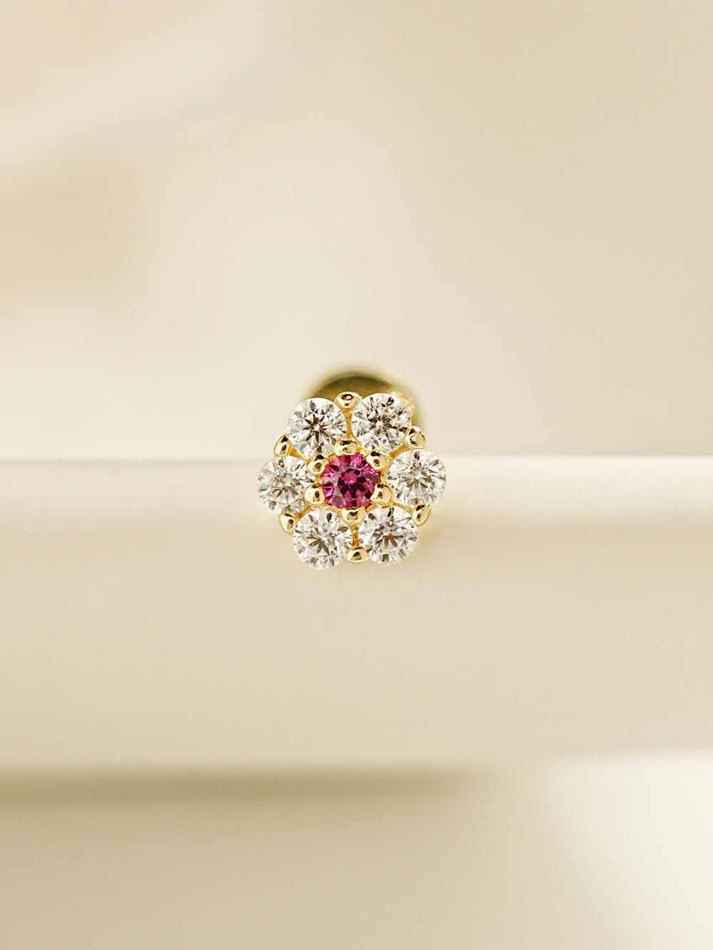 14K Solid Gold Harmony Flower Internally Threaded Labret Piercing 20G