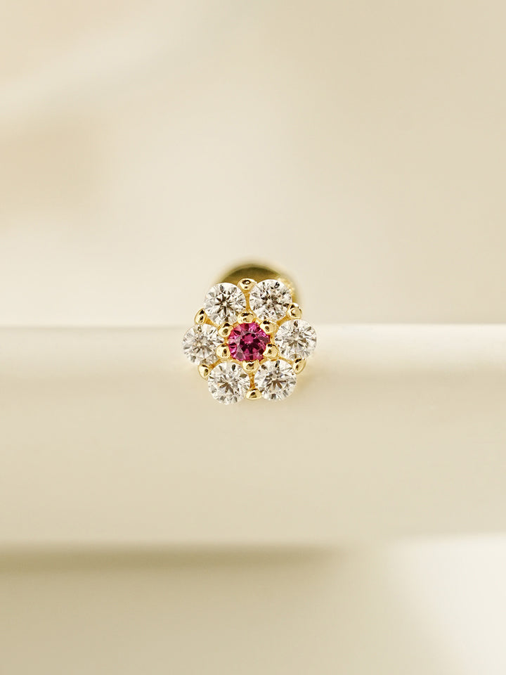 14K Solid Gold Harmony Flower Internally Threaded Labret Piercing 20G