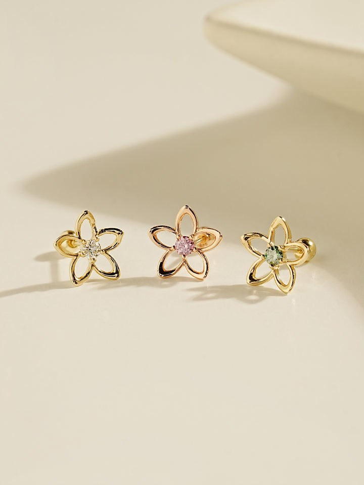 14K Solid Gold Moissanite Dia Olivia Flower Cartilage Earring 20G18G16G