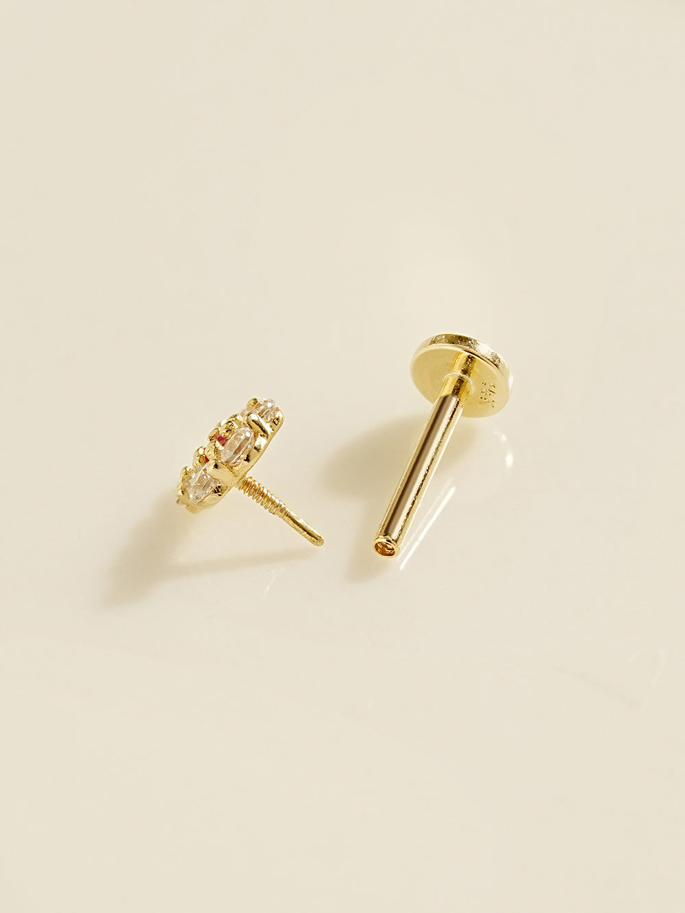 14K Solid Gold Harmony Flower Internally Threaded Labret Piercing 20G