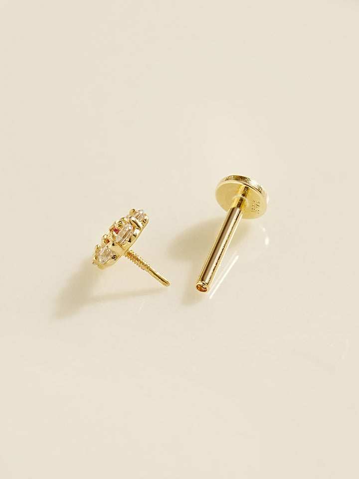 14K Solid Gold Harmony Flower Internally Threaded Labret Piercing 20G