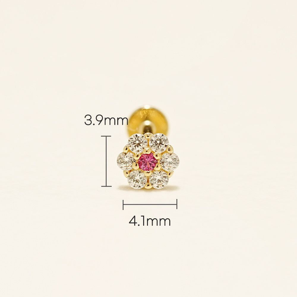 14K Solid Gold Harmony Flower Internally Threaded Labret Piercing 20G