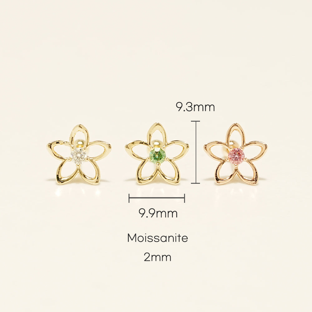14K Solid Gold Moissanite Dia Olivia Flower Cartilage Earring 20G18G16G