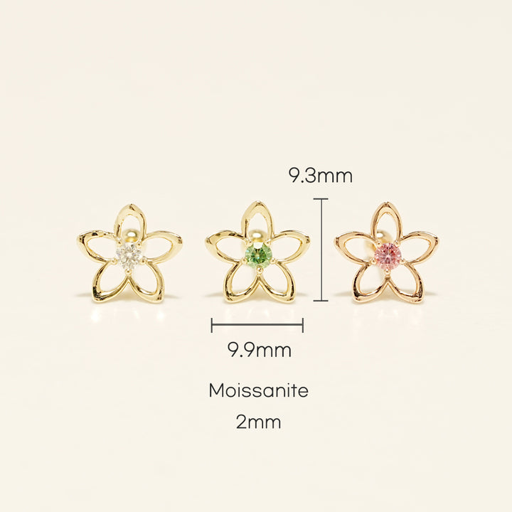 14K Solid Gold Moissanite Dia Olivia Flower Cartilage Earring 20G18G16G