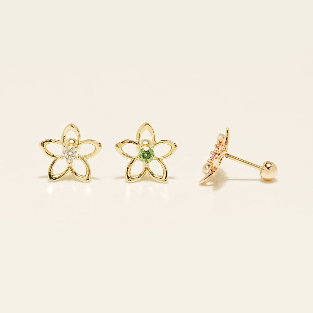 14K Solid Gold Moissanite Dia Olivia Flower Cartilage Earring 20G18G16G