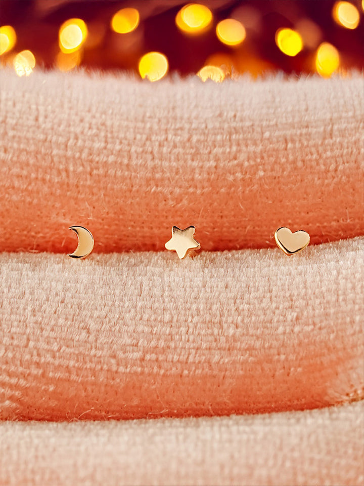 14K Solid Gold Tiny Heart Star Moon Internally Threaded Labret Piercing 20G