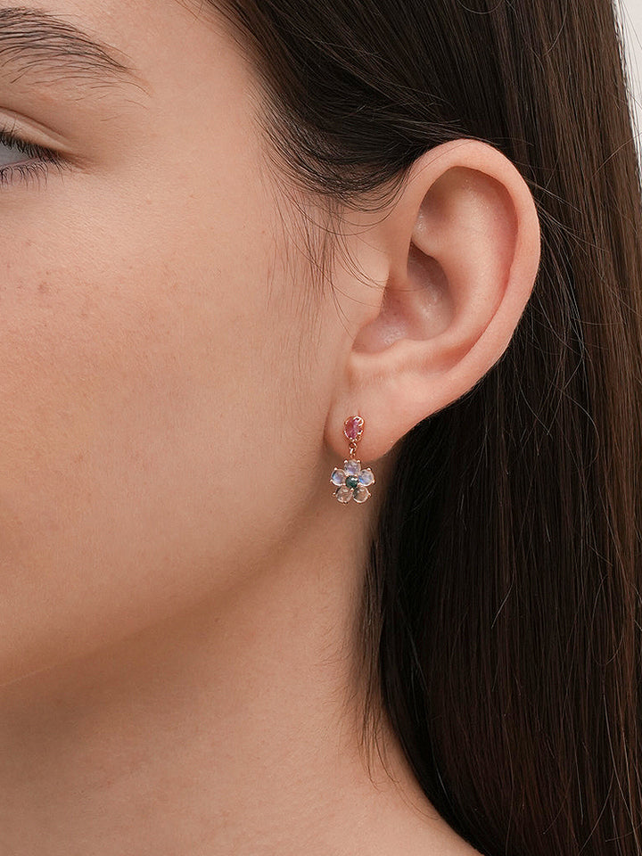 14K Solid Gold Brightening Sapphire Flower Drop Cartilage Earring 18G