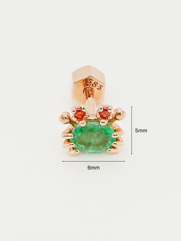 14K Gold Sapphire Sea Crab Cartilage Earring 18G