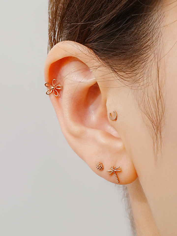 14K Solid Gold Flat Dragonfly Cartilage Earring 18G16G
