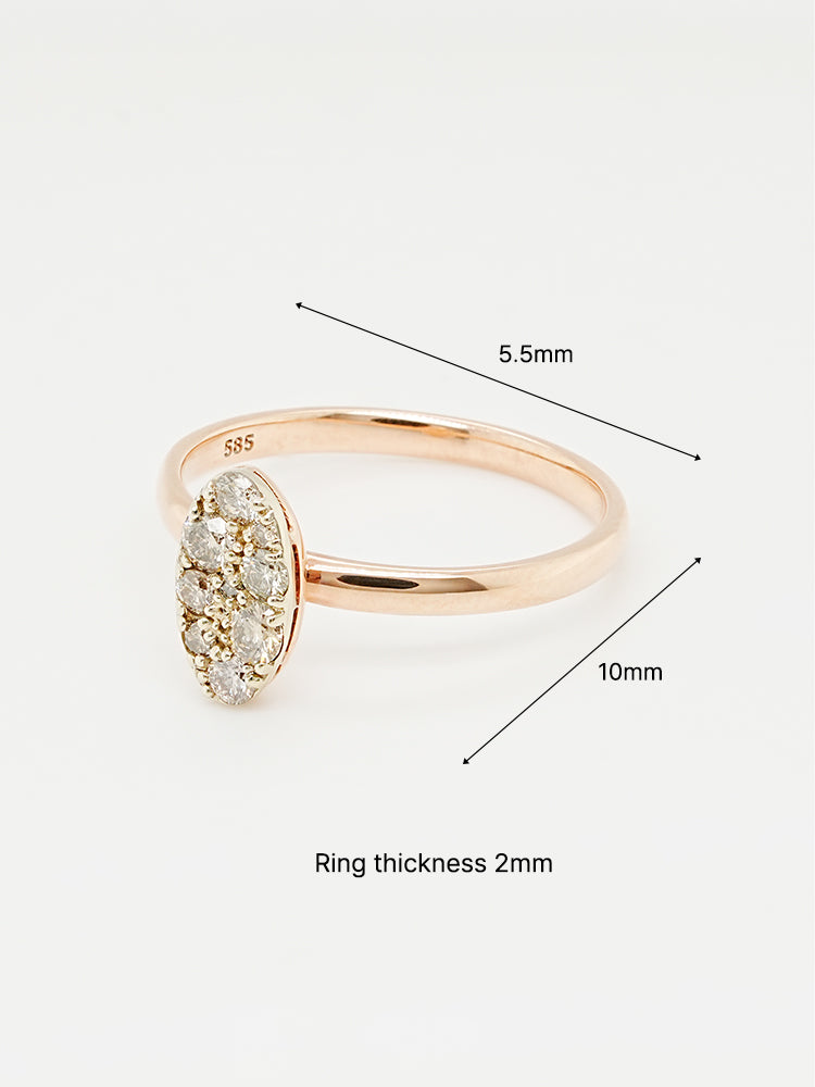 14K 18K Solid Gold Glitter Oval Diamond Ring