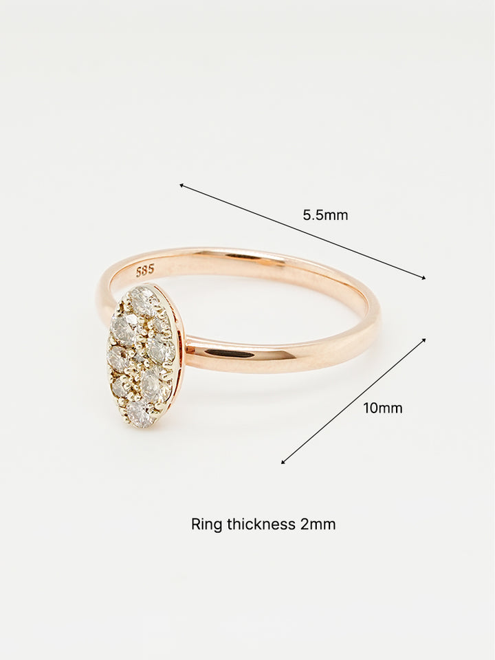 14K 18K Solid Gold Glitter Oval Diamond Ring
