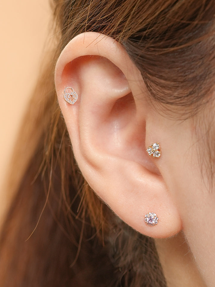 14K Gold Heart Love Lock Cartilage Earring 18G16G