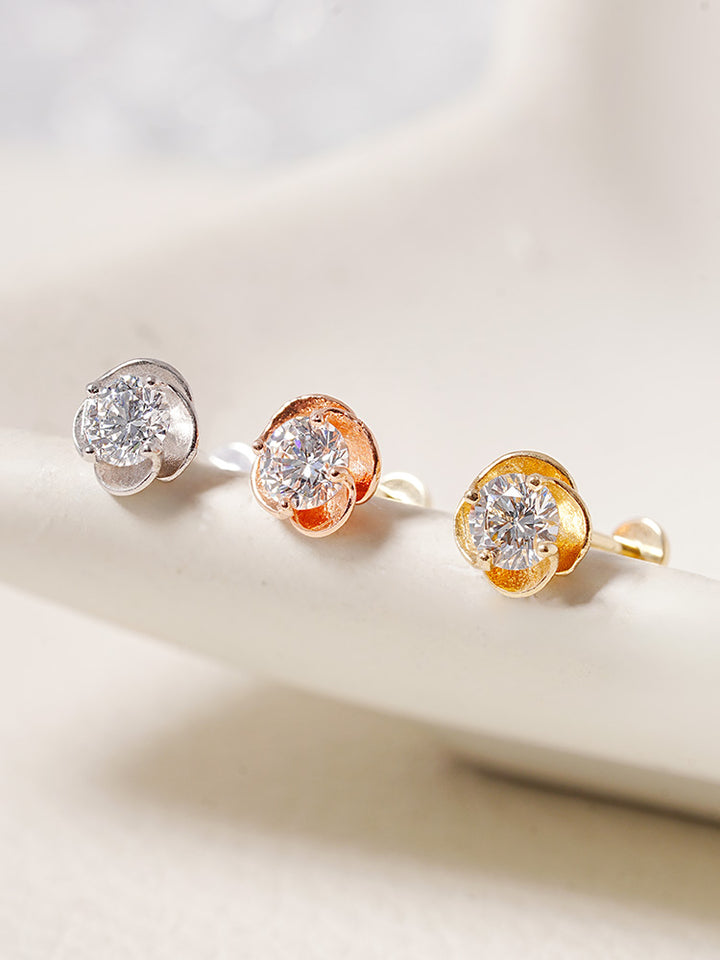 14K Solid Gold Lab Diamond Rose Internally Threaded Labret Piercing 20G