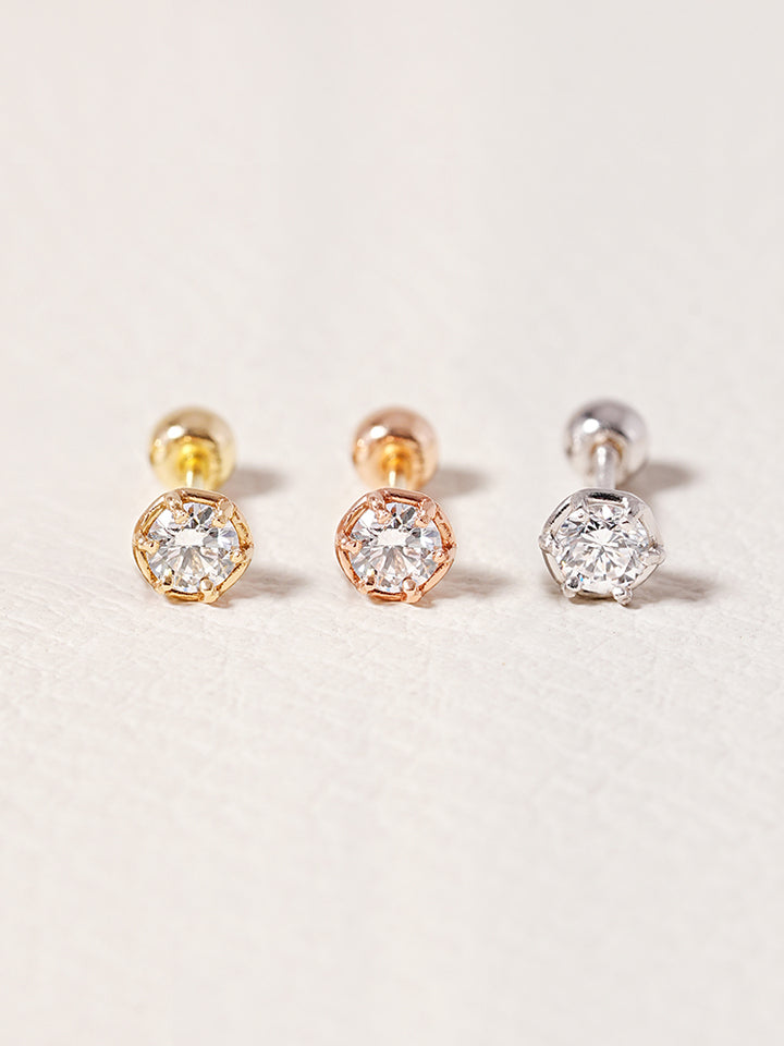 14K Solid Gold Lab Diamond Grace Cartilage Earring 20G18G16G