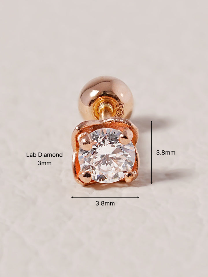 14K Solid Gold Lab Diamond Classic Square Cartilage Earring 20G18G16G