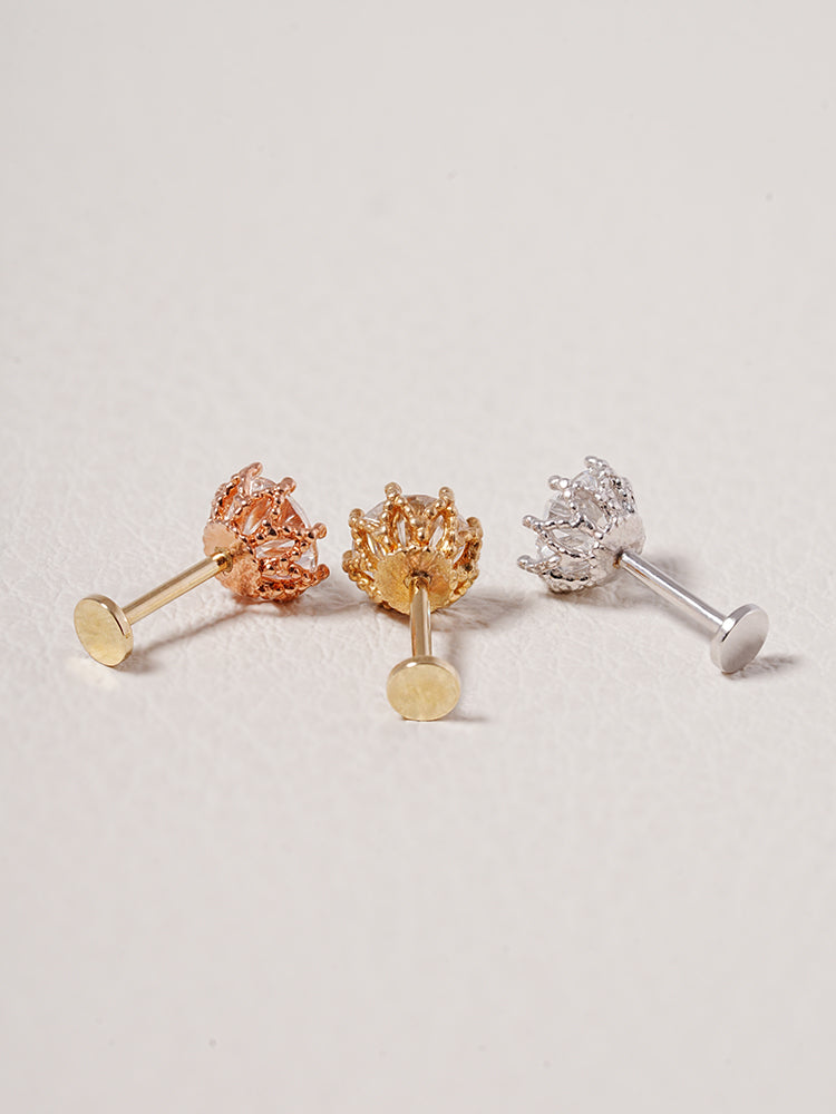 14K Solid Gold Lab Diamond Queen's Bloom Internally Threaded Labret Piercing 20G