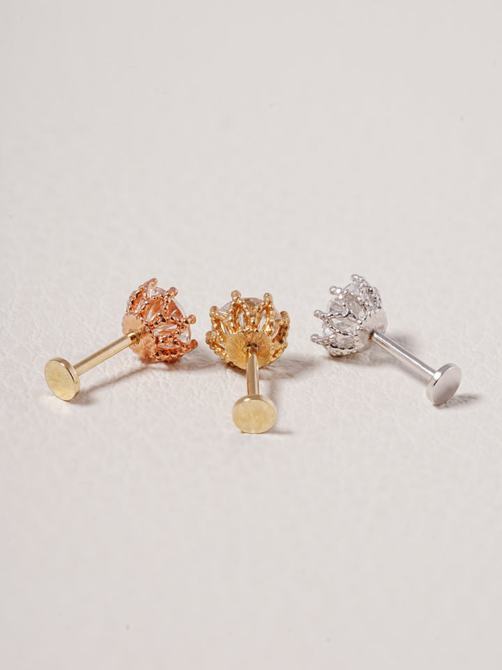 14K Solid Gold Lab Diamond Queen's Bloom Internally Threaded Labret Piercing 20G