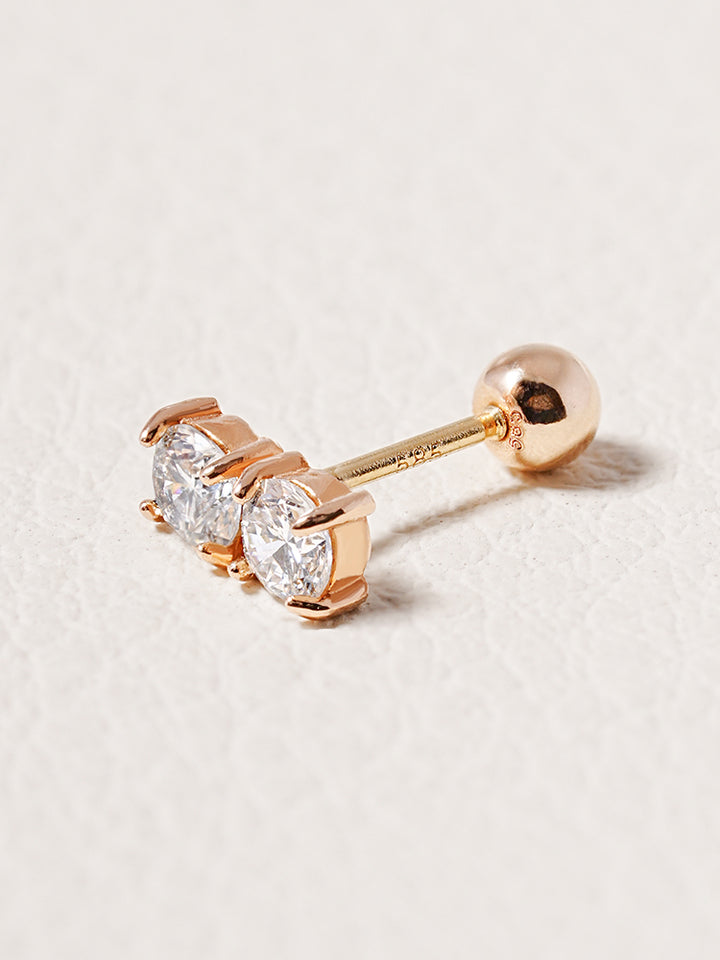 14K Solid Gold Lab Diamond Twin Stud Cartilage Earring 20G18G16G