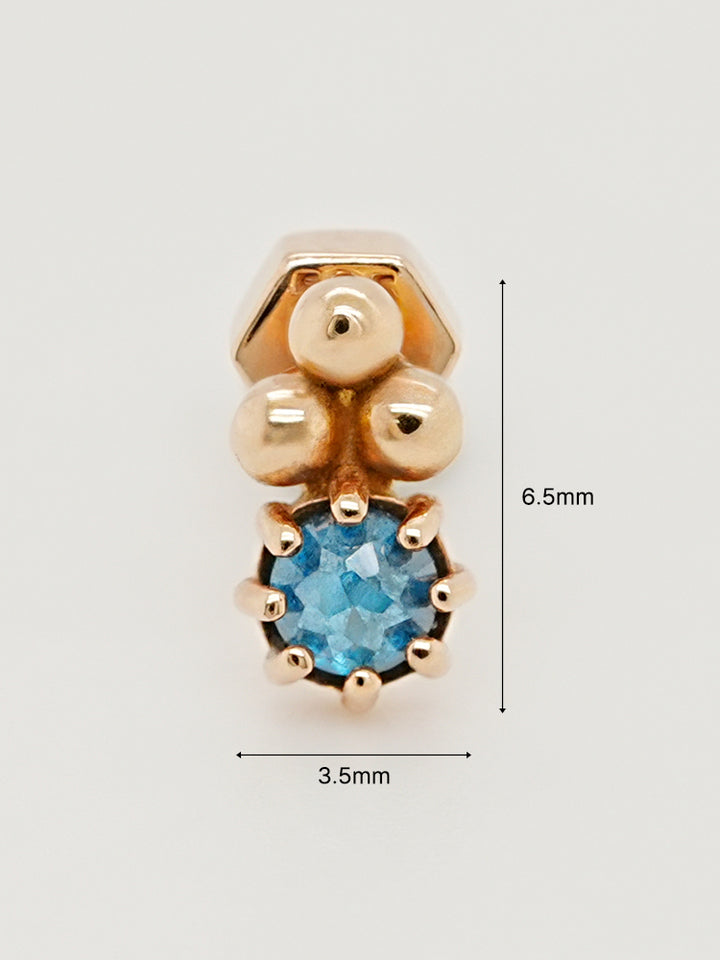 14K Solid Gold Labien Rough Diamond Cartilage Earring 18G