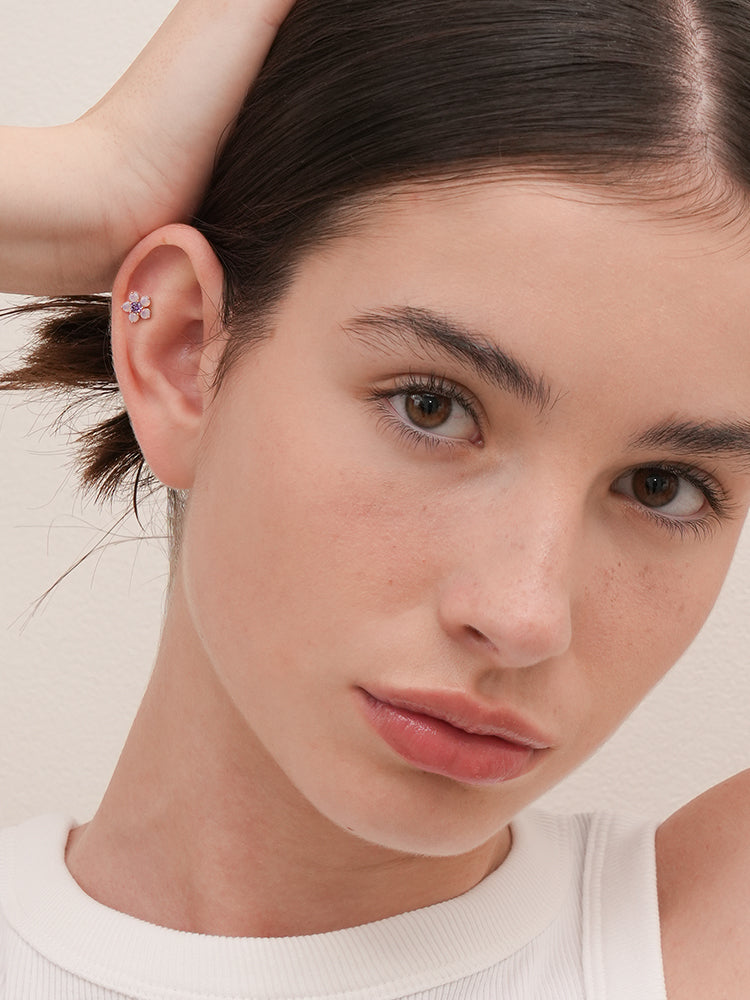 14K Solid Gold Lilac Blossom Cartilage Earring 18G16G